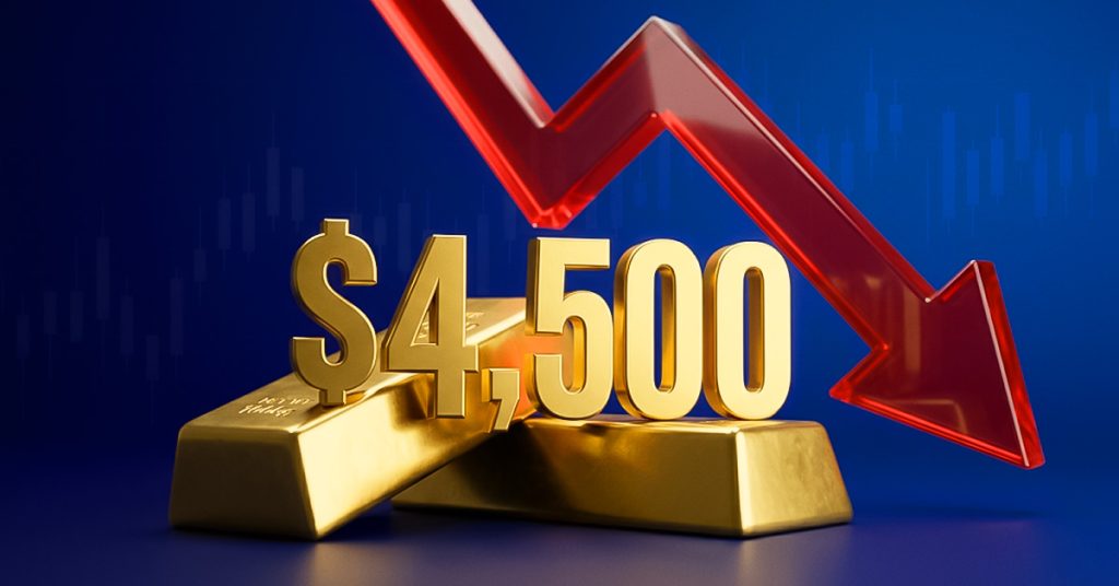 Giá vàng giảm xuống dưới 4,500 USD khi Dollar Index tiếp tục tăng mạnh
