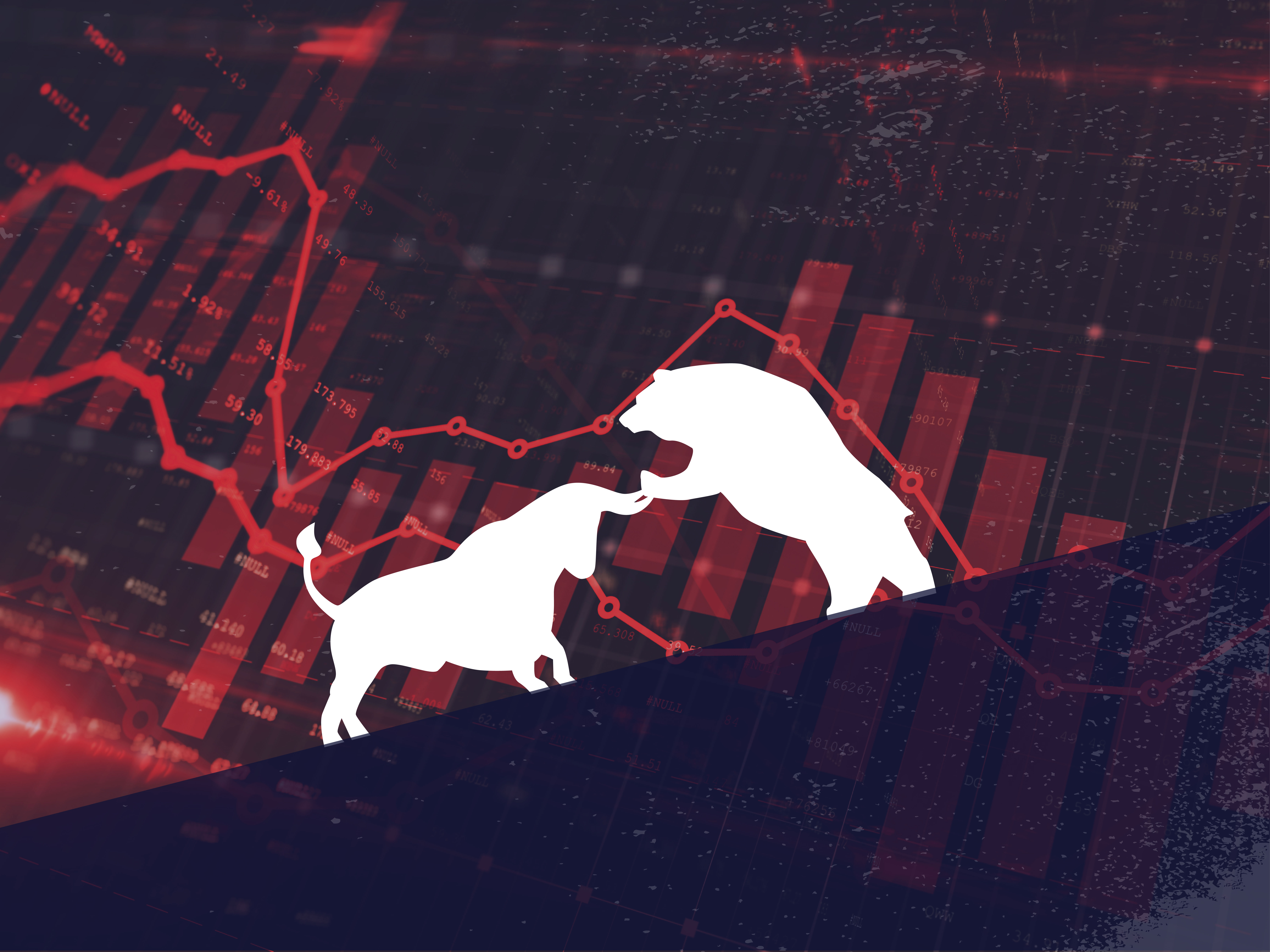 Bear is dominating the bull with a red colored financial market chart