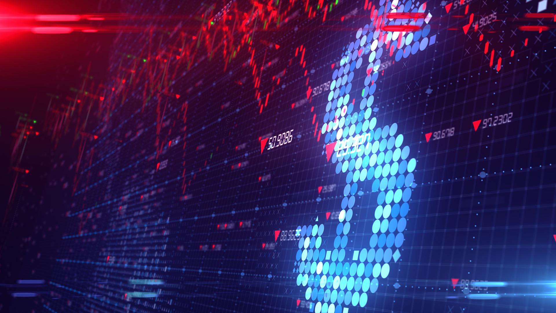 US dollar symbol overlayed in a reddish financial chart