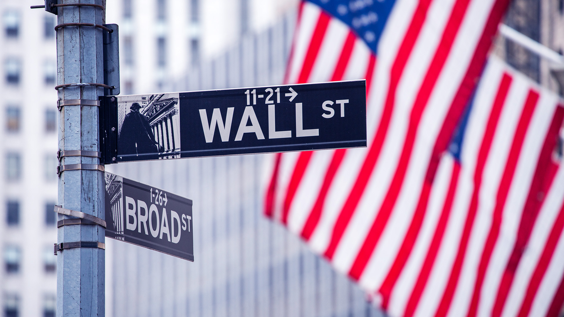 USA flag on Wall Street amid US Stocks Are Rebounding
