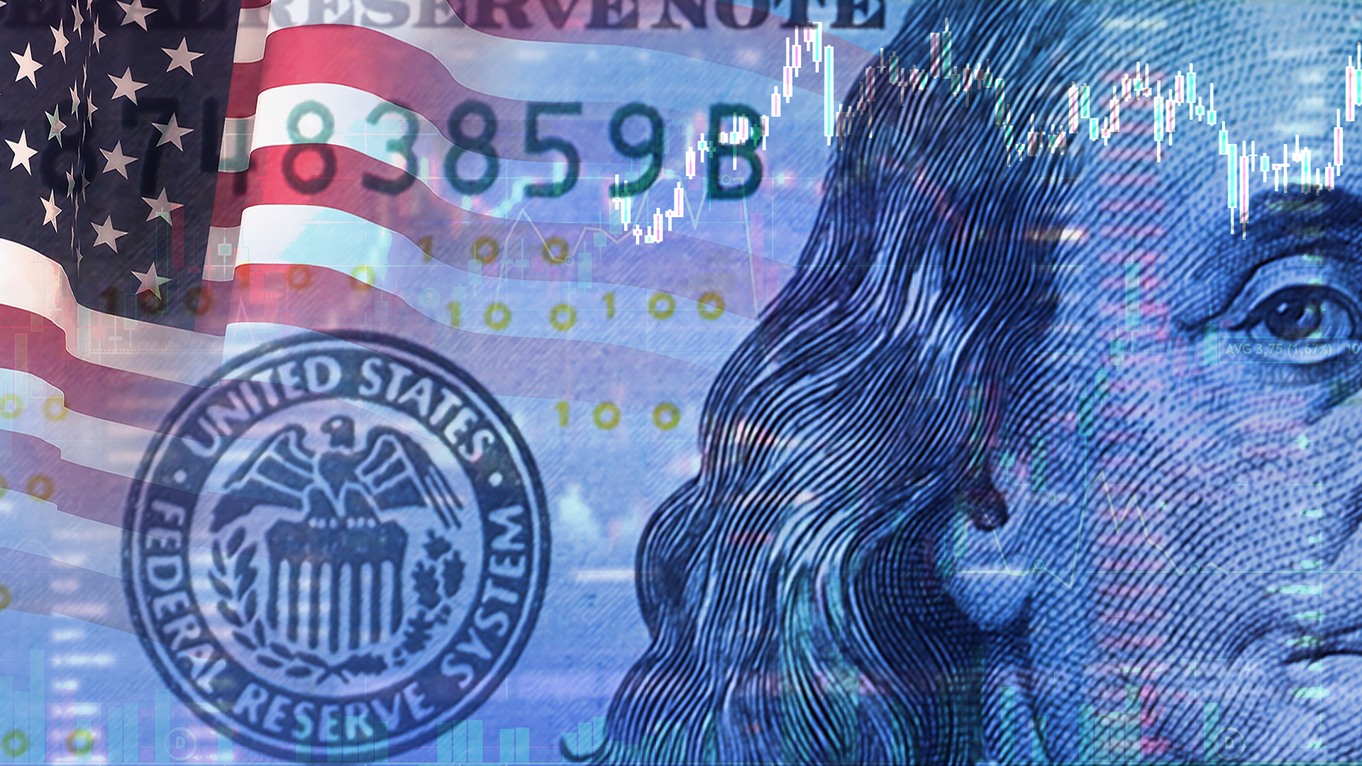 US Flag and US dollar bill amid The US Indices Are Rising Strongly