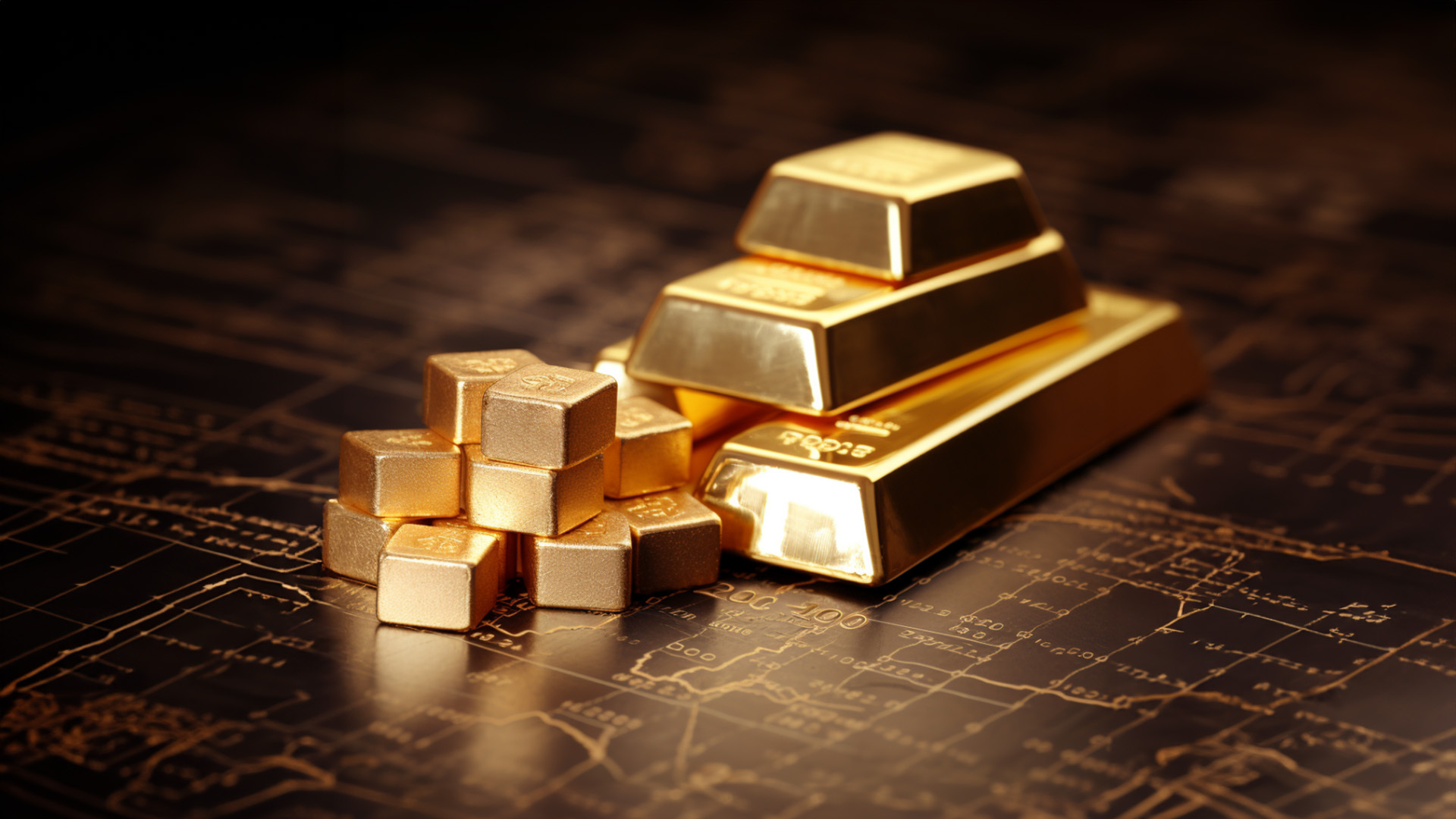 Piles of gold bars amid Gold at 1986 on USD Weakness, Possible Interest Rate Hike Halt
