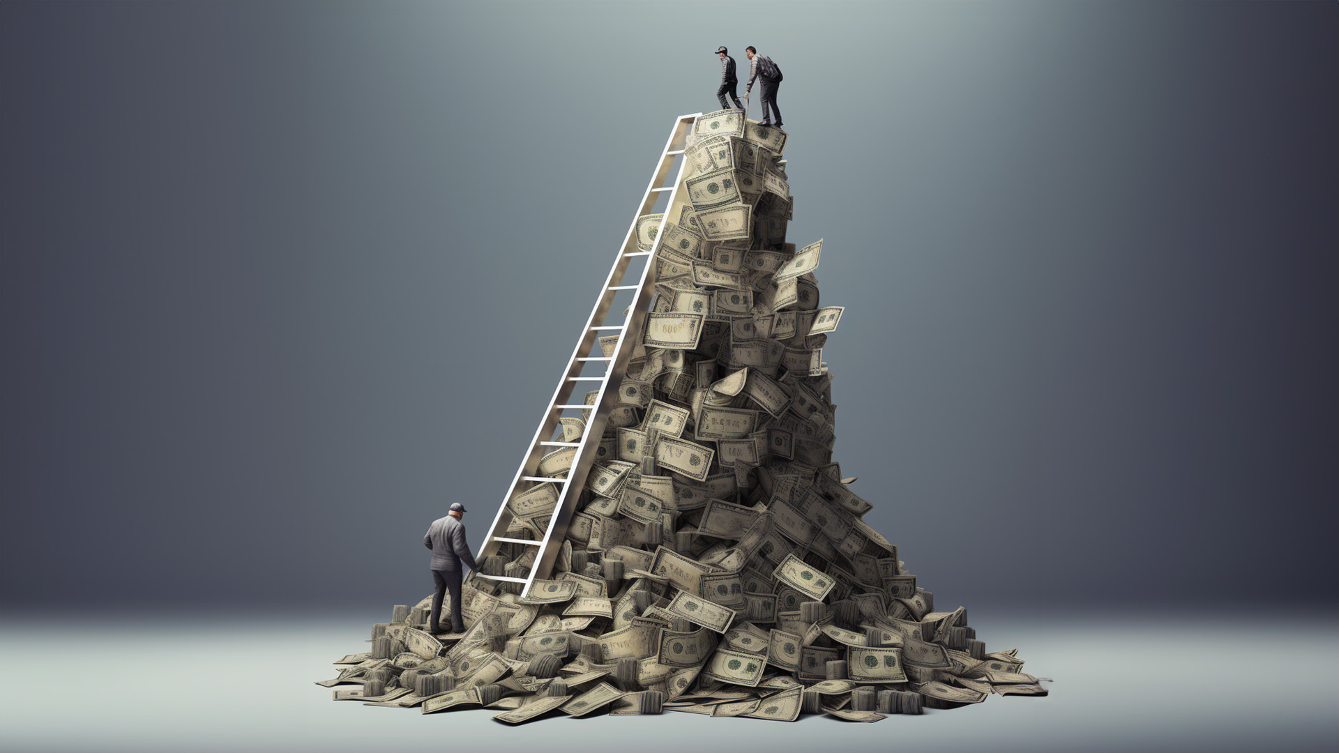 dollar bills with ladder that is rising