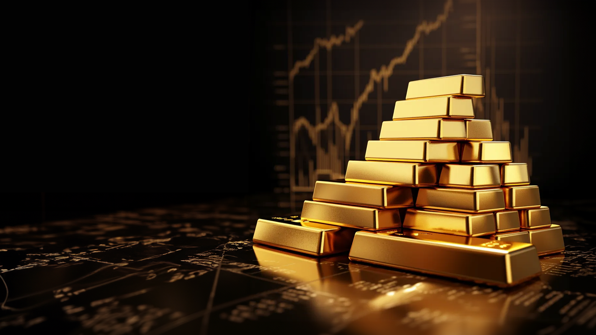 Bars of gold, charts going down